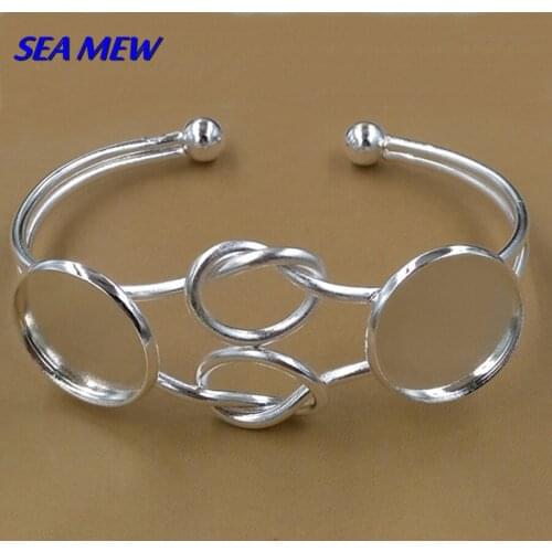 20mm Round Cabochon Base Metal Gold-color Silver Color Bangle Blank Setting Bracelet For Women DIY Jewelry Accessories