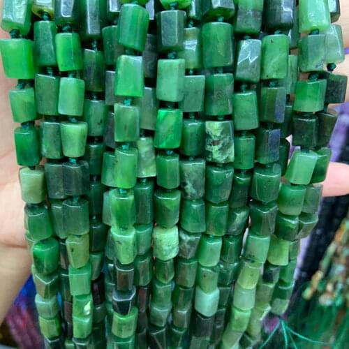 8x11mm Natural Green Canada Jades Stone Beads 38cm Tube Column Spacer DIY Loose Beads For Jewelry Making Beads Accessories Gift
