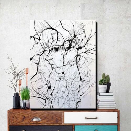 Black Line Art Canvas Paintings Large Abstract Girl Pop Art Canvas Prints HD Print Modern Home Decor Pictures For Living Room