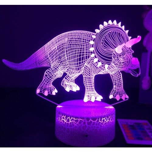 Baby Night Light Dinosaur Triceratops for Kids Bedroom Decor Nightlight Cool Birthday Gift 3d Illusion Acrylic Battery Desk Lamp