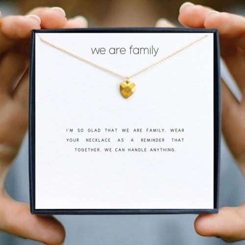 IcareU Cutting Love Heart Pendant Necklace We Are Family Greeting Wish Card Gift Box Alloy Clavicle Short Chain New Arrival