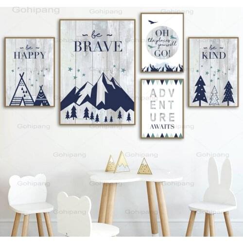 Canvas Painting Forest Mountain Arrow Pine Tree Adventure Wall Art Posters and Prints Wall Pictures Childrens Room Nordic Decor