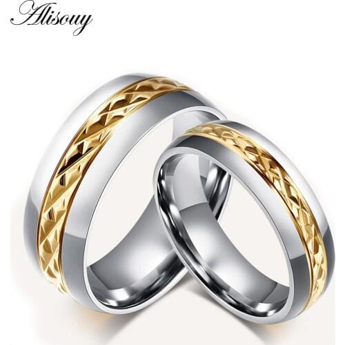 Alisouy Classic Wedding Ring For Women Men Silver color&Gold 316L Stainless Steel Engagement Jewelry concise finger ring