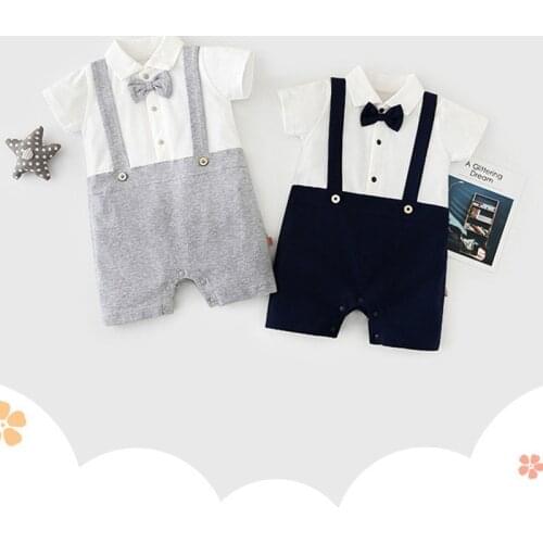 Newborn Boy Summer Romper Fashion Gentleman Infant Boys Clothes Party Baptism 0-24 Months Boy Baby Outfits Gentleman Boy Clothes