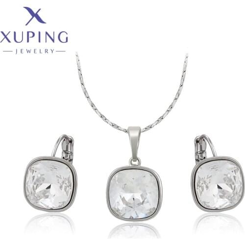 Xuping Jewelry New Design Square Shaped Crystals Jewelry Set Rodium Color Earrings Women Girl Gift 60083