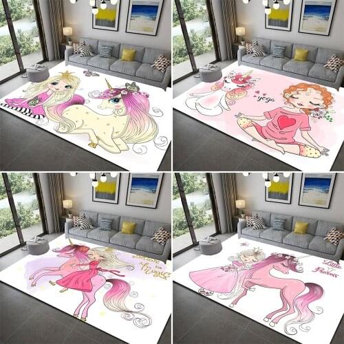 Unicorn 3D Printed Carpet Cartoon Girls Bedroom Play Mat Soft Flannel Memory Foam Girl Room Area Rug Carpets for Living Room