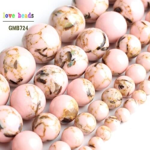 Pink Howlite Stone Round Loose Shell Beads for Jewelry Making 15'' Strand DIY Bracelet 4/6/8/10/12mm