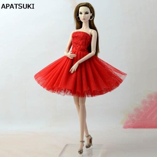 Red Summer Dress Short Dresses For Barbie Doll Clothes Vestidoes Clothes For Barbie Dolls Outfits 1/6 Doll Accessories