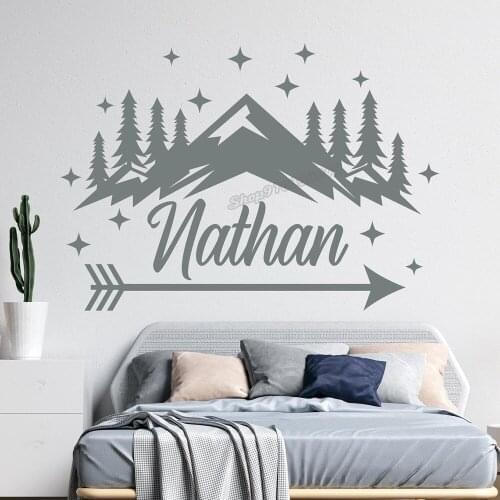 Boy name Custom wall decal kids room decor mountain woodland Wall Sticker arrow decal boy room decor sticker nursery decor B039