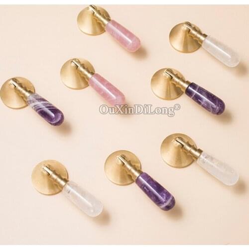 4PCS Brass+Natural Crystal Pendant Furniture Handles Drawer Pulls Cupboard Wardrobe Kitchen Wine TV Cabinet Pulls Handles Knobs