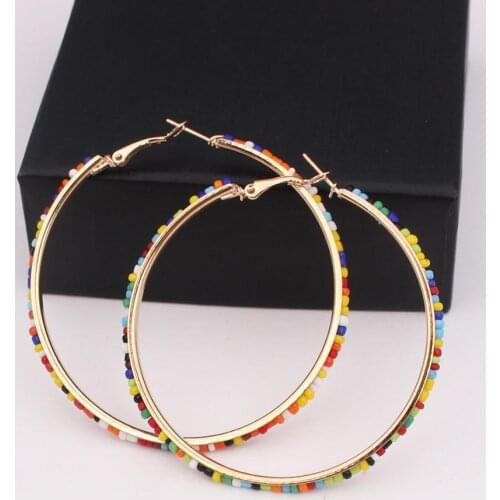 Fashion Earrings Bohemian Ethnic Style Earrings Love Circle Rice Bead Earrings Gift