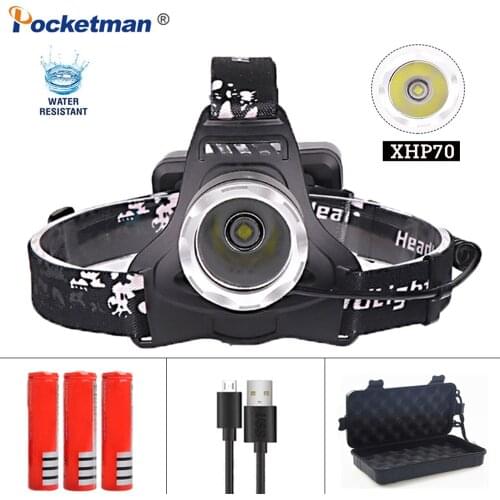 Powerful LED Headlamp XHP70 Waterproof Headlight Rechargeable Flashlight Torch Lantern for Hunting Fishing Head Light