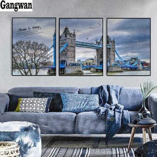 Full drill square round diamond painting Creative 3 Pieces London Bridge mosaic diamond embroidery cross stitch needlework city