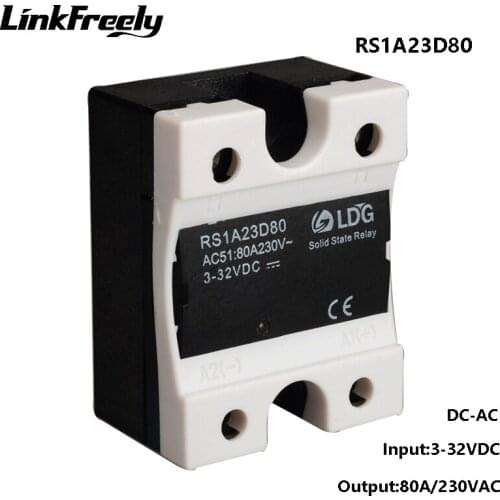 RS1A23D80 Single Phase Solid State Relay Triac 80A,Output 24-280VAC Input 5V 12V 24V DC AC SSR,Current Module Relay Board Switch
