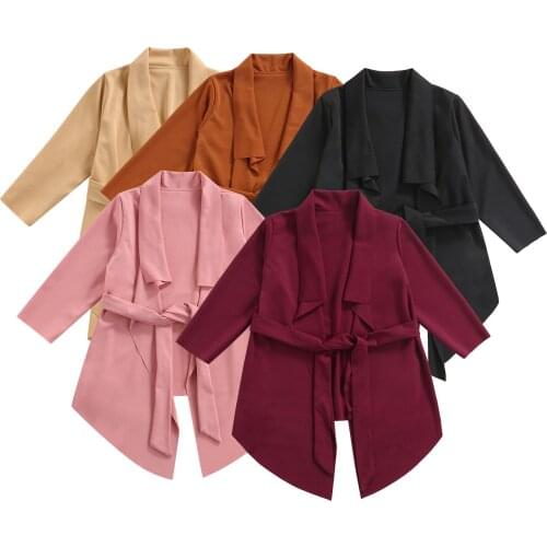 Newborn Baby Girls Solid Lapel-neck Coat Long Sleeve Irregular Hem Jacket with Waistband Toddler Windbreaker Kids Jacket