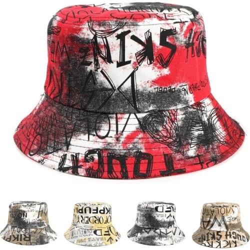 Fashion Tie-dye Graffiti Letter Bucket Hat for Men Women Summer Casual Street Sun Hat Foldable Beach Fisherman Hats