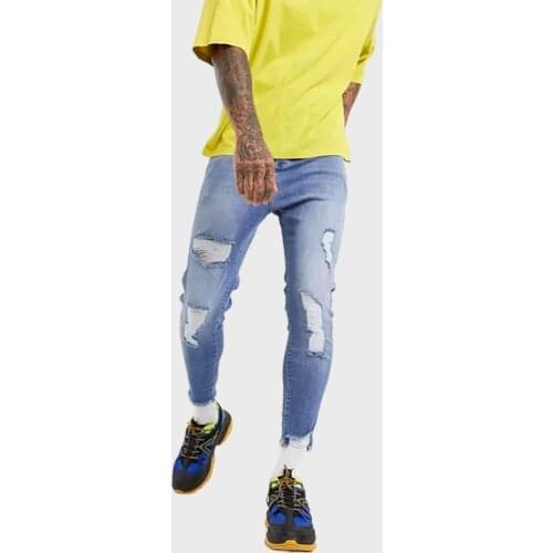 SikSilk Cropped Blue Distressed Jeans For Men