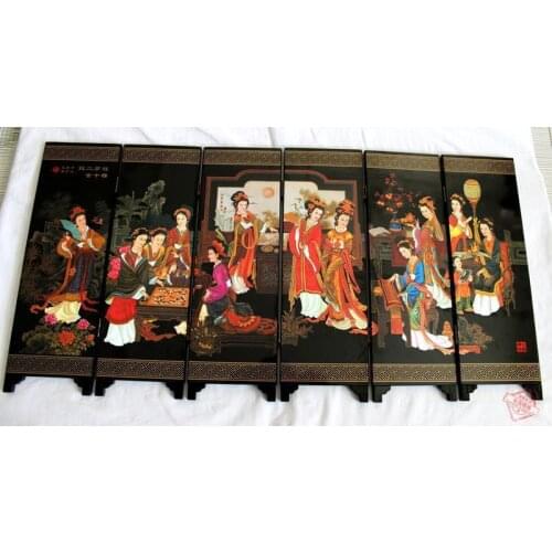 Chinese collection Lacquer ware painting beauty folding screen-A dream of red mansions twelve beauties