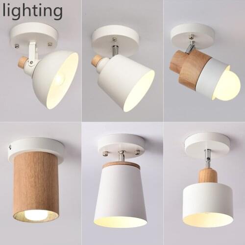 Modern Wooden LED Ceiling Lights White Metal Corridor Light Kitchen Wood Lamps Small Surface Mounted Lighting Fixtures
