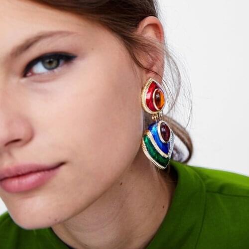 ZA Boho Colorful Crystal Resin Heart Clip on Earrings Without Piercing for Women Charm Maxi Statement Earrings Ear Clips Jewelry