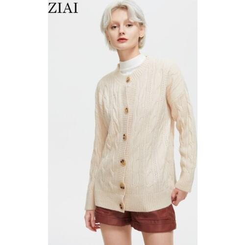 ZIAI 2021 Womens Cardigan Autumn Winter Knitted Sweater Female Vintage Tops Long Sleeve Buttons Desigual Preppy Blouse ZMY017
