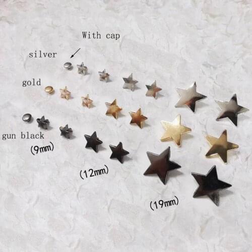 10Pcs/Batch 9mm Alloy Flat Five Pointed Star Rivet Cap Gun Black Leather Craft Decoration Accessories