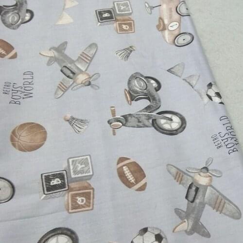 100% Cotton viaPhil Brand Grey Motorcycle Car Plane Basketball Printed Fabric Patchwork Cloth Dress Home Decor 50x160cm