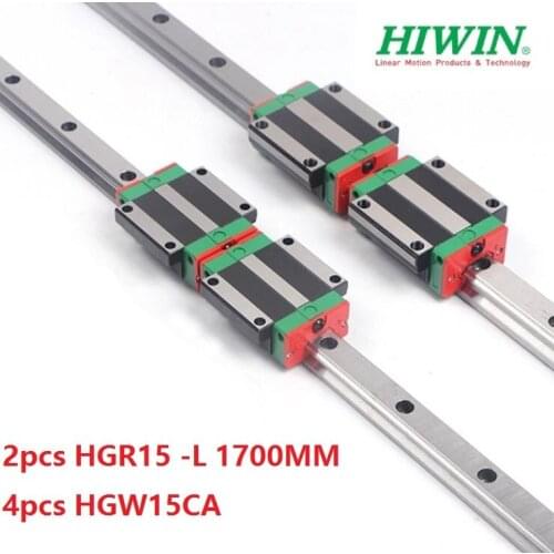 2pcs 100% original Hiwin linear rail guide HGR15 -L 1700mm + 4pcs HGW15CA ( HGW15CC ) linear flanged block carriage for cnc