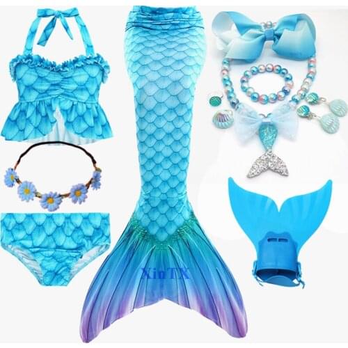 20 Colors Kids Girls Swimming Mermaid tail SwimmableWith Monofin Fantasy Beach Bikini Set Bathing Suit Costume Cosplay 3-12Y
