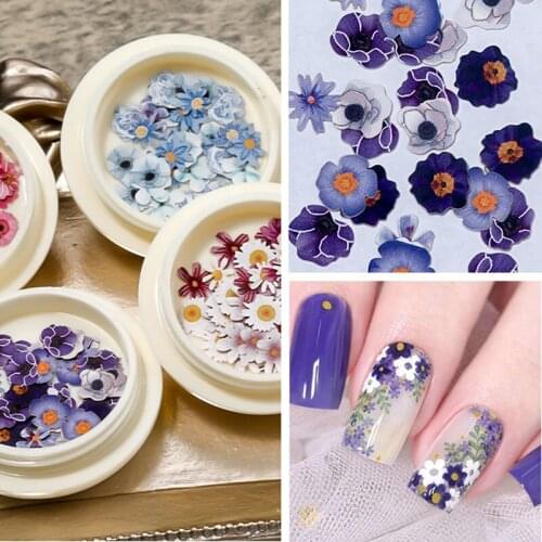 2021 New Autumn and Winter Color Flowers Wood Pulp Nail Stickers 12 Kinds of 3D Small Daisy Fashion Nail Art DIY Accessories