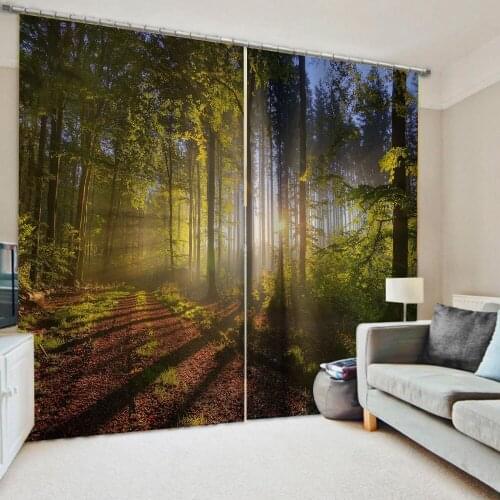 3d Curtains Blackout for Living Room Bedroom Fabric green sunshine forest curtains 3d stereoscopic