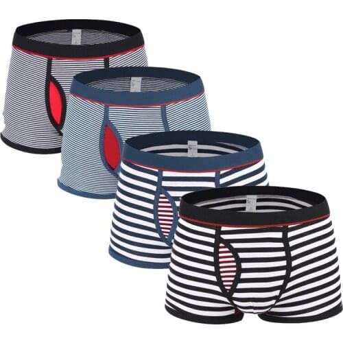 4Pcs/lot New Sexy Stripe Cotton Men Underwear Boxer Penis Pouch Mens Boxers Underwear Man Boxer Penis Pouch Pantalon Hombre