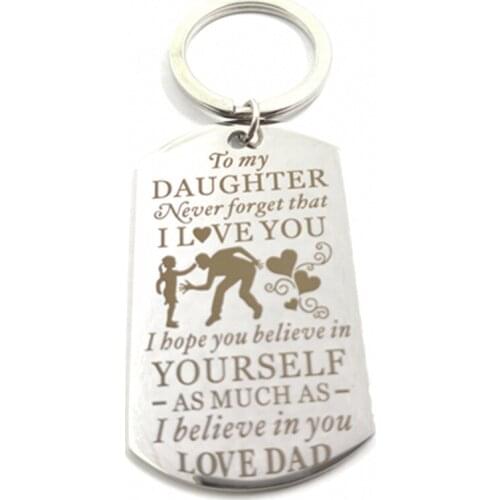 5pcs Silver Gold Stainless Steel Car Keychain Letter Lettering to my daughter For Fathers Day Gift