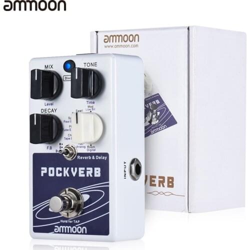 Ammoon POCKVERB Reverb & Delay Guitar Effect Pedal 7 Reverb Effects + 7 Delay Effects With Tap Tempo Function Full metal shell