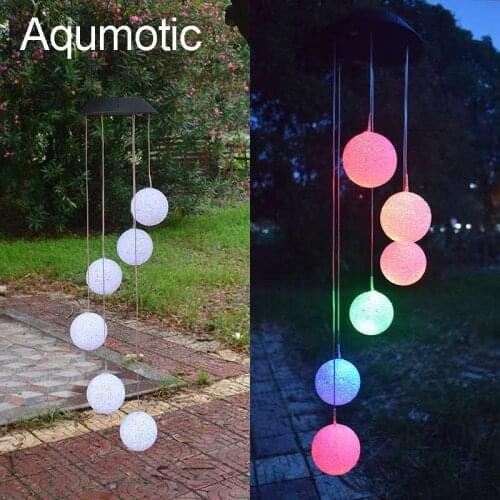Aqumotic 70cm(2.3ft) Solar Garden Light Lantern Wind Chime Lamp Large Hanging Outdoor Lights Colorful Led Light Bulb