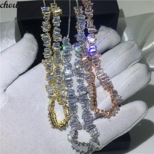 Choucong 3 Colors Statement Baguette Necklace AAAAA Cz Party Wedding Necklace for women Bridal Wedding Accessory Jewelry