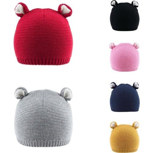 Connectyle Kids Baby Toddler Infant Cute Knit Skull Cap Fall Winter Hats With Two Ears Boy Girls 1-Ply Cotton Daily Beanie Cap