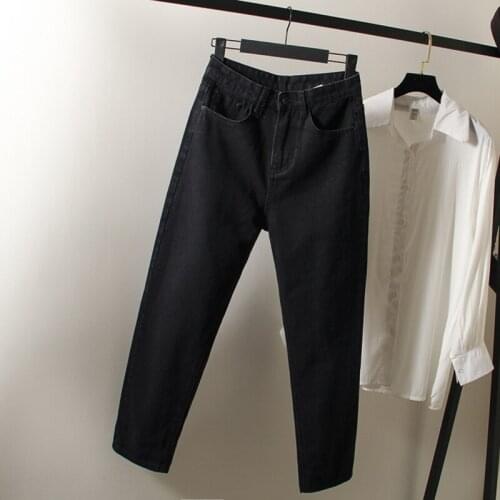 Lente Herfst Vrouwen Jeans Hoge Taille Enkellange Denim Broek Fleece Harembroek Mujer Plus Size Losse Casual Jeans zwart 4XL