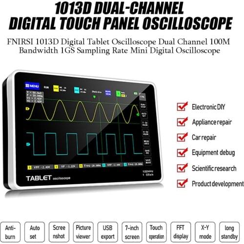 FNIRSI New 1013D Digital Tablet Oscilloscope Dual Channel 100M Bandwidth 1GS Sampling Rate Mini Digital AUTO Oscilloscopes