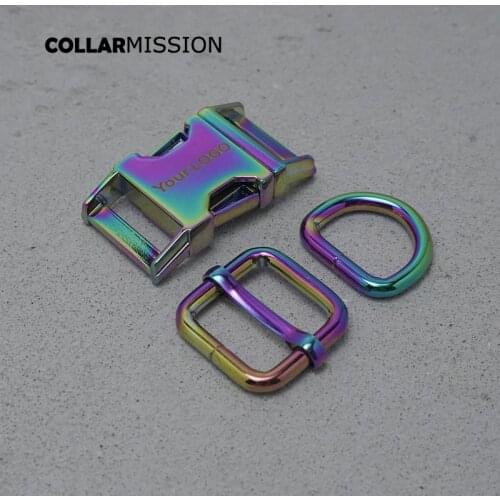 20mm Rainbow Engraving (Metal Buckle+ Adjust Buckle+ D Ring / set) For Backpack Webbing Dog Collar Bag DIY Accessory