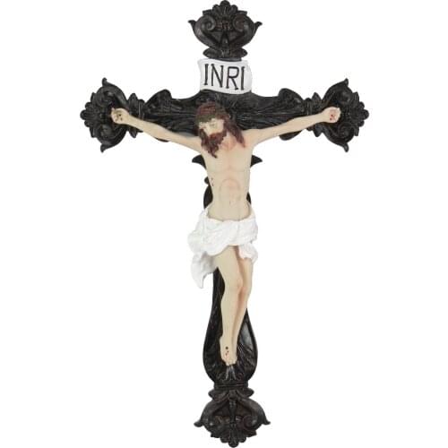 Hankroi 15.5 Inches Resin Wall Crucifix Jesus Christ on INRI Cross Hand painted Home Chapel Decor
