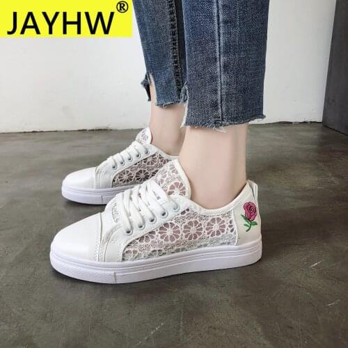 JAYHW Summer 2021 New WomenS Mesh Breathable Casual Shoes Woman White Lace Rose Fashion Comfortable Sports Shoes For Female