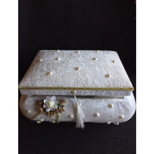 Kadife Kaplı Taşlı Sandık Düğün Töreni Söz Nişan Seromoni Kutusu türk İşi Dantel Çiçek Romantik Ayaklı Sandık