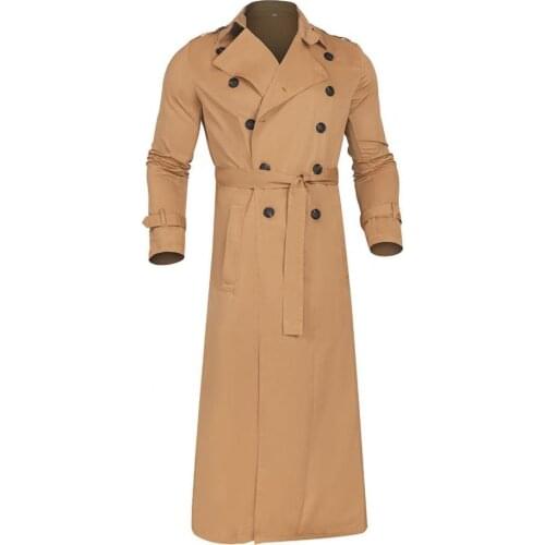 Winter Coat Mens Double-breasted Lapel Windbreaker Western Style Solid Color Men Long Slim Men Trench Jacket Coat for Male 2021