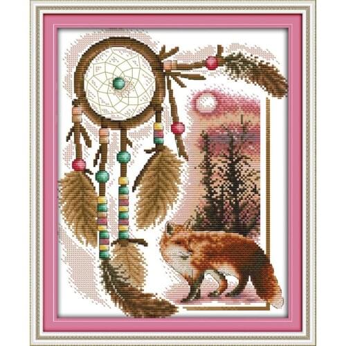 Totem (fox) cross stitch kit 14ct 11ct pre stamped canvas cross stitching animal embroidery DIY handmade needlework