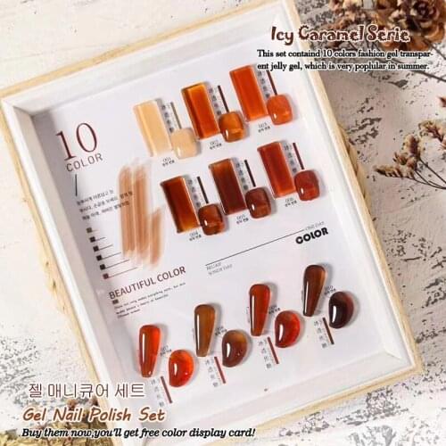 Eleanos Iced Caramel Jelly Transparent Coffee Amber Serie Nail Gel polish Set Need UV LED Lamp Base Top Matte Coat Gel Nail