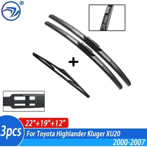Wiper Front & Rear Wiper Blades Set Kit For Toyota Highlander Kluger XU20 2000 - 2007 2006 2005Windshield Windscreen 22"19"12"
