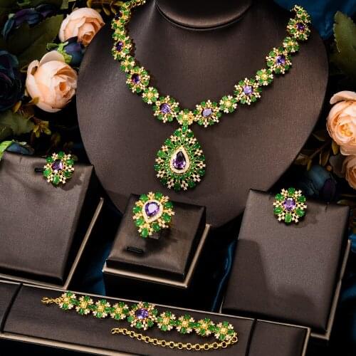 New Trendy Exclusive Princess Luxury Vintage Waterdrop CZ Necklace Earring Bracelet Ring Party Jewelry Set for Women Lady dubai