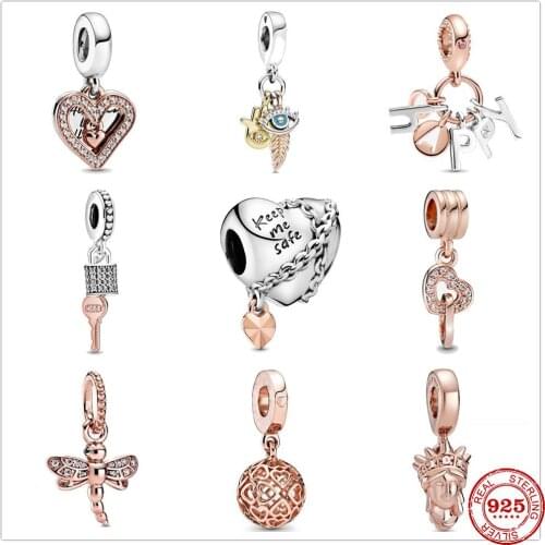 New original silver 925 charm Happy Interlocking Hearts Dangle fit pandora charms 925 Sterling Silver Bead bracelet DIY Jewelry