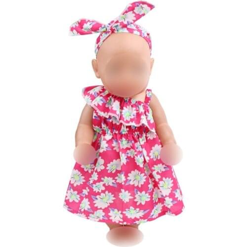 Doll clothes 6 colors print dress + hair band fit 43 cm baby dolls and 18 inch Girl dolls accessories f515-f520